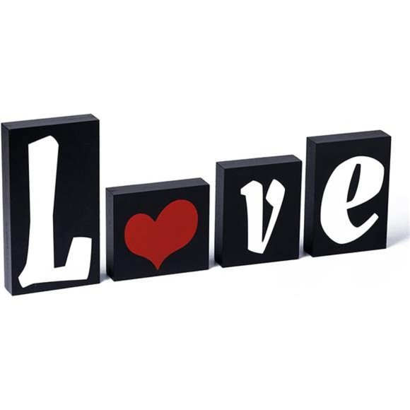 Valentines Day Table Decoration Love Wooden Blocks Love Signs (Black) - Picture 6 of 7